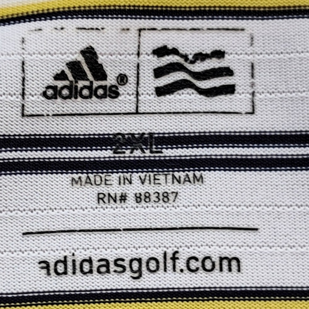 Adidas Golf Mens 2XL Striped Polo Shirt White Blue Yellow Short Sleeve RN 88387 - Picture 7 of 11